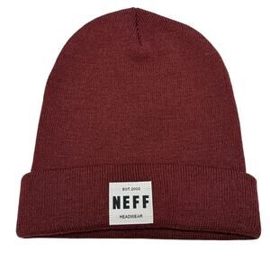 Neff Beanie Hat OSFM‎ Maroon Burgundy Knit Patch Winter Cuffed Unisex NWT